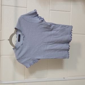 Brandy Melville blue and white striped crop top with ruffles